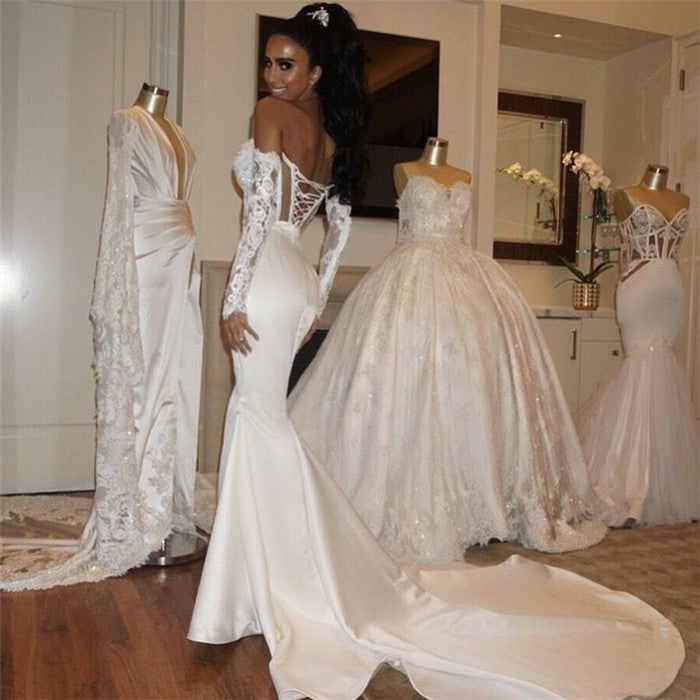 Abito da sposa novità Mermaid con scollo a cuore e allacciatura in pizzo