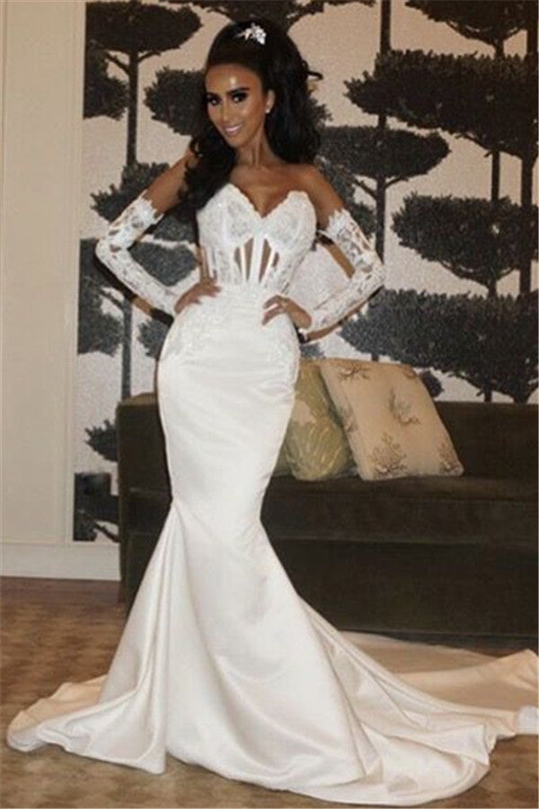 Abito da sposa novità Mermaid con scollo a cuore e allacciatura in pizzo