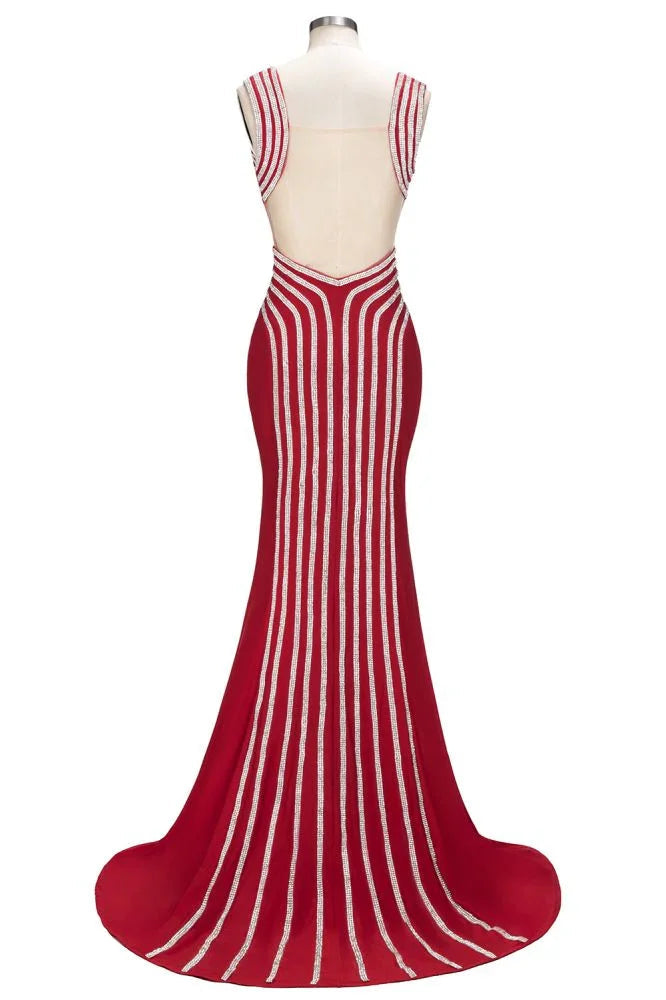 Mermaid Sleeveless Plus Size Floor Length Slit Sequins Patterns Prom Dresses