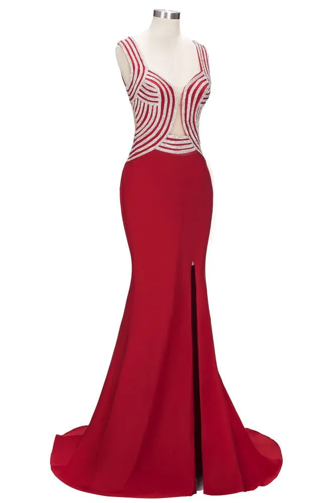 Mermaid Sleeveless Plus Size Floor Length Slit Sequins Patterns Prom Dresses