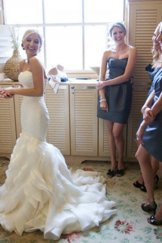 Meerjungfrau-Brautkleid mit Herzausschnitt und Rüschen