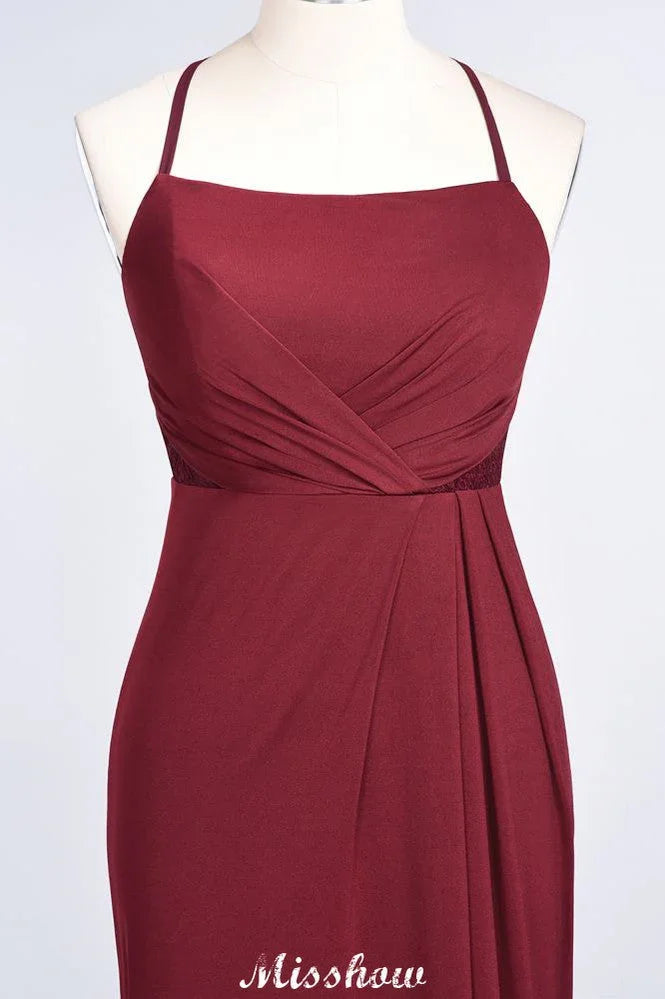 Meerjungfrau-Spandex-Spitzenkleid mit Spaghettiträgern, ärmellos, bodenlang, Brautjungfernkleid