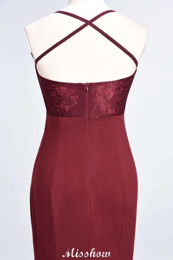 Meerjungfrau-Spandex-Spitzenkleid mit Spaghettiträgern, ärmellos, bodenlang, Brautjungfernkleid