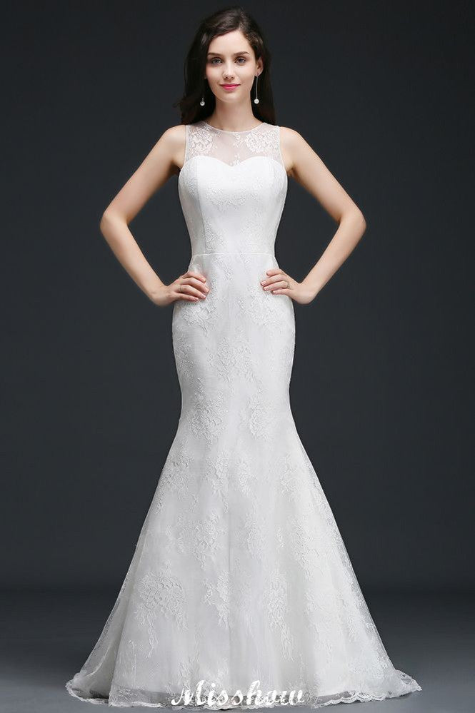 Abito da sposa a sirena con pizzo e bottoni, nuova collezione