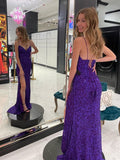 Abiti lunghi da cerimonia con scollo a V, schiena scoperta, spacco e paillettes, abiti formali per ballo di fine anno e serate eleganti