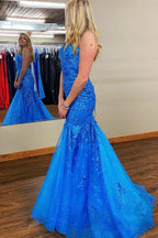 Zadie | Vestidos largos de gala con escote en V, lentejuelas, encaje y apliques estilo sirena