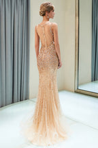 Mermaid V-neck Sleeveless Crystals Beading Long Evening Dresses