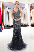 Mermaid V-neck Sleeveless Crystals Beading Long Evening Dresses
