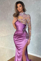 Robe de bal sirène moderne à manches longues pailletées avec fente