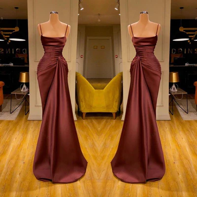 Robe de bal sirène moderne en satin sans manches à fines bretelles spaghetti