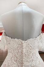 Vestido de novia de tul con encaje y hombros descubiertos, estilo princesa, modesto y largo