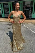Nadir | Gold Strapless Mermaid Sequins Long Prom Dress