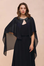 Marineblaues Brautjungfernkleid mit Perlenbesatz, Wickelstil, bodenlanges Chiffonkleid für die Trauzeugin
