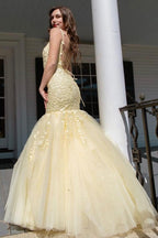 Nectarean Applikationen Spitze Quadratischer Ausschnitt Spaghettiträger Ärmellos Bodenlang Meerjungfrau Ballkleider