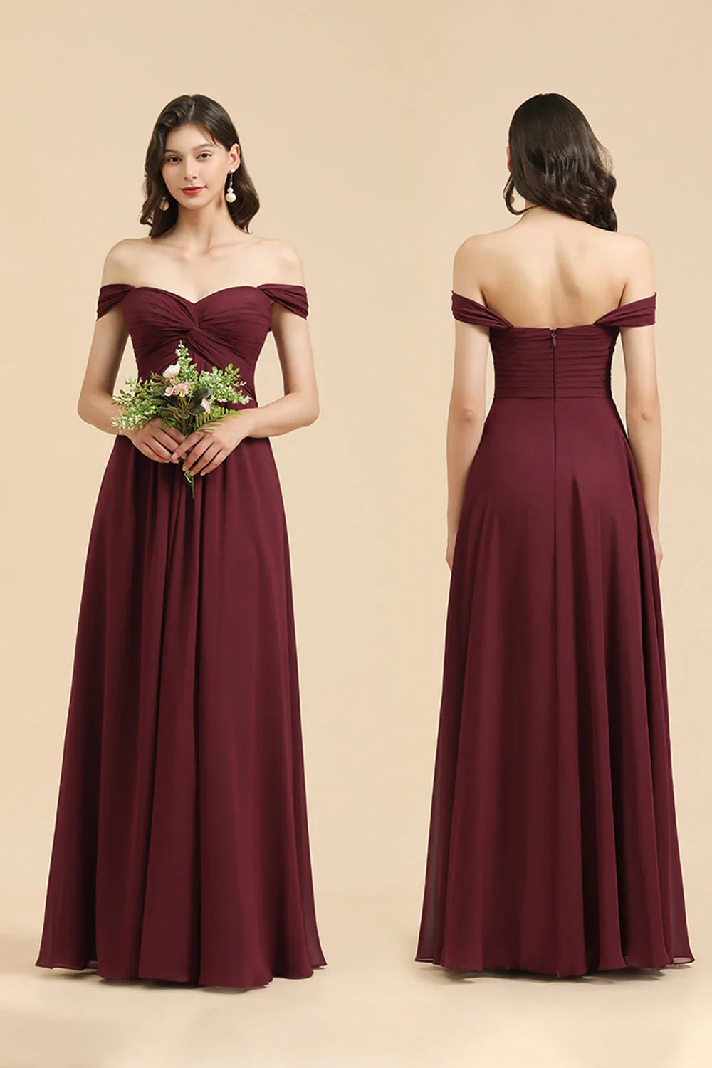 New Arrival A-line Off-the-shoulder Sweetheart Burgundy Long Bridesmaid Dress