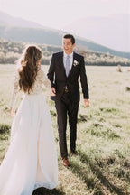 Nuovo Arrivo Abito da Sposa in Tulle a Maniche Lunghe con Applicazioni Abbigliamento Nuziale