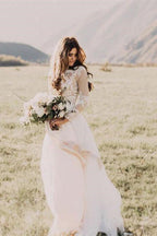 Nuovo Arrivo Abito da Sposa in Tulle a Maniche Lunghe con Applicazioni Abbigliamento Nuziale