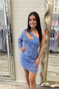 Neuankömmling One-Shoulder Langarm Pailletten Homecoming Kleid