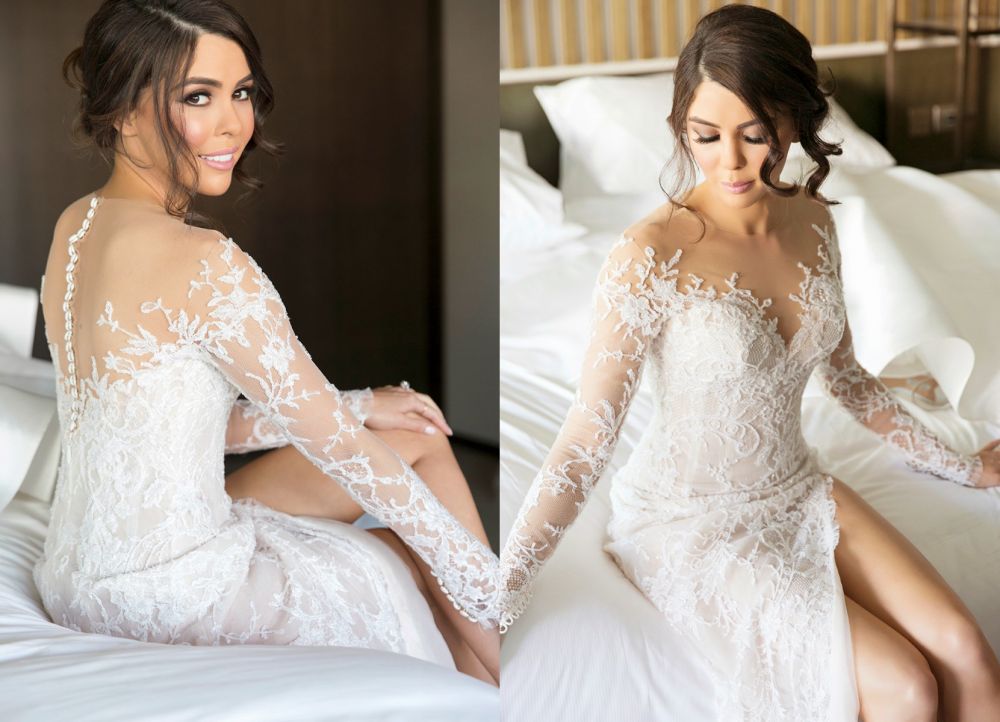 Nuovo abito da sposa con schiena a illusione in pizzo completo e gonna staccabile