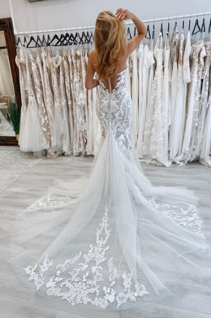 New Long Mermaid Off-the-shoulder Lace Sleeveless Wedding Dresses