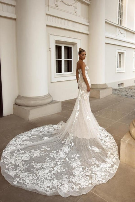 Robes de mariée sirène en dentelle sans manches, chérie noble