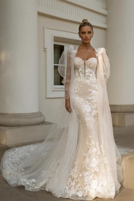 Robes de mariée sirène en dentelle sans manches, chérie noble