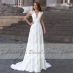 Abiti Donna Modest Bridal A Line Wedding Dress Summer 2025 Simple V-neck Backless Beach Wedding Dresses Long Train