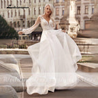Boho Princess A-Line Wedding Dresses V Neck Longue Long Lantern Sleeve Robe De Soiree Simple Beach Wedding Gown Vestidos
