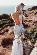 Charming Long Sleeve See Through Lace Rustic Mermaid Wedding Dress MW266
