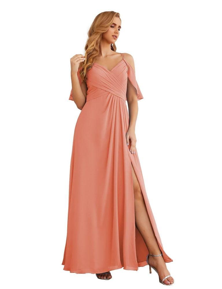 Chiffon Cold Shoulder Long Bridesmaid Dresses Plus Size Formal Prom Gowns for Women Party Wedding SEA28070
