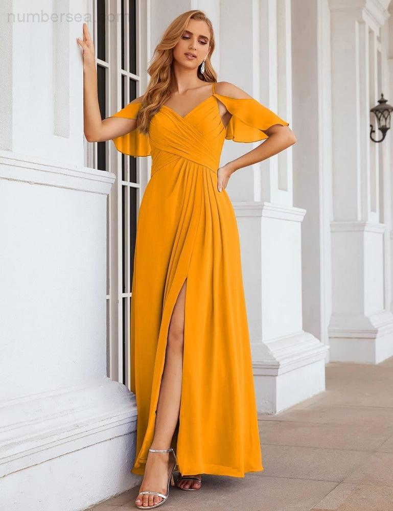 Chiffon Cold Shoulder Long Bridesmaid Dresses Plus Size Formal Prom Gowns for Women Party Wedding SEA28070