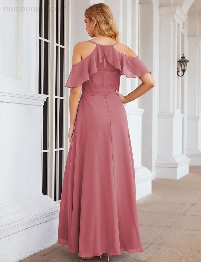 Chiffon Cold Shoulder Long Bridesmaid Dresses Plus Size Formal Prom Gowns for Women Party Wedding SEA28070
