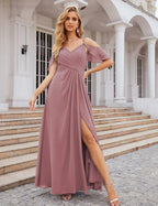 Chiffon Cold Shoulder Long Bridesmaid Dresses Plus Size Formal Prom Gowns for Women Party Wedding SEA28070