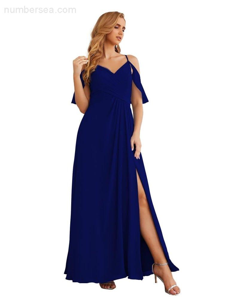 Chiffon Cold Shoulder Long Bridesmaid Dresses Plus Size Formal Prom Gowns for Women Party Wedding SEA28070
