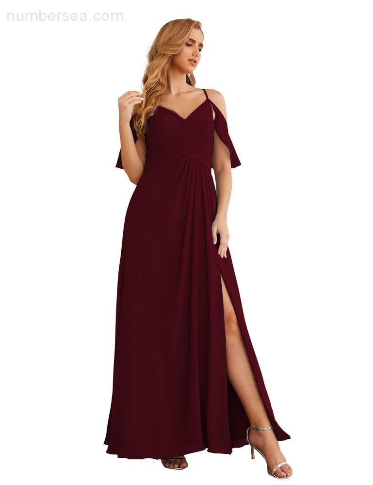 Chiffon Cold Shoulder Long Bridesmaid Dresses Plus Size Formal Prom Gowns for Women Party Wedding SEA28070