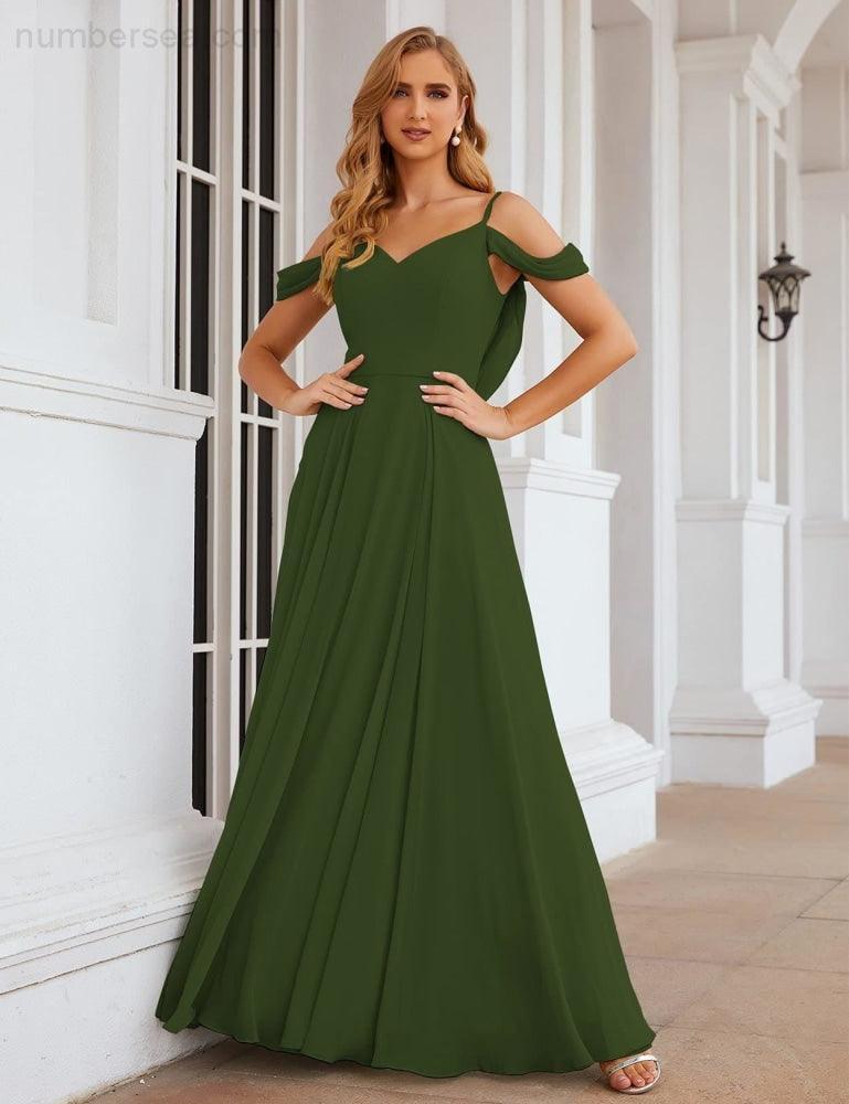 Cold Shoulder Chiffon Bridesmaid Dresses Long Maxi Formal Prom Gowns for Women Party SEA28059