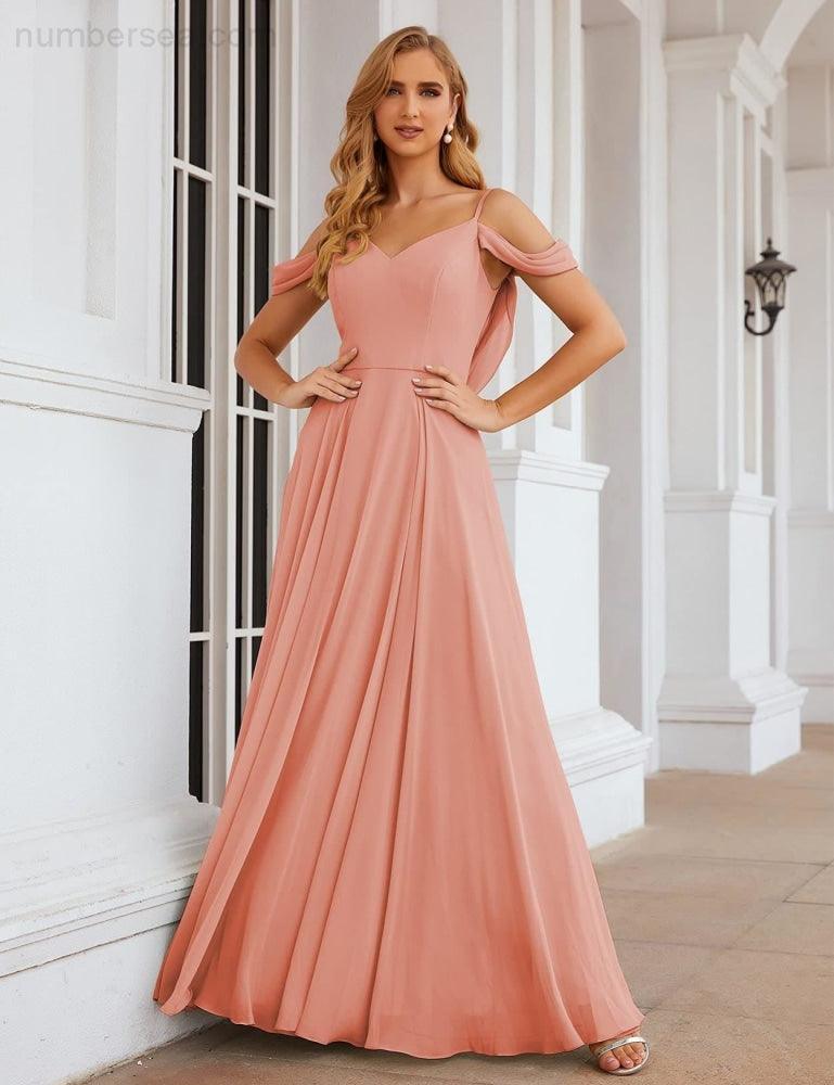 Cold Shoulder Chiffon Bridesmaid Dresses Long Maxi Formal Prom Gowns for Women Party SEA28059