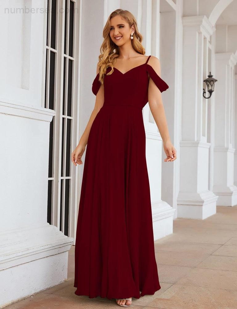 Cold Shoulder Chiffon Bridesmaid Dresses Long Maxi Formal Prom Gowns for Women Party SEA28059
