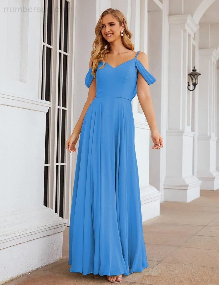 Cold Shoulder Chiffon Bridesmaid Dresses Long Maxi Formal Prom Gowns for Women Party SEA28059