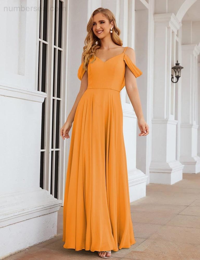 Cold Shoulder Chiffon Bridesmaid Dresses Long Maxi Formal Prom Gowns for Women Party SEA28059