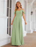 Cold Shoulder Chiffon Bridesmaid Dresses Long Maxi Formal Prom Gowns for Women Party SEA28059