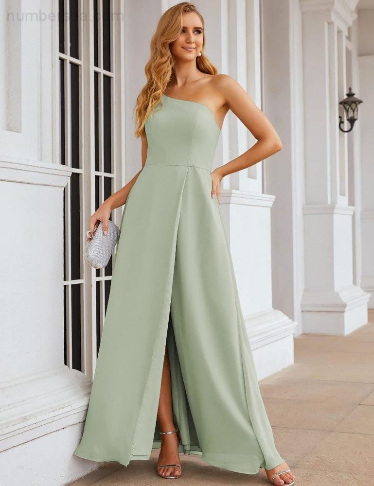Vestidos de Dama de Honra em Chiffon Númerosea de Um Ombro, Vestidos Longos Formais para Baile de Regresso a Casa, Baile de Finalistas, Festa, Casamento e Noite para Mulheres SEA28052