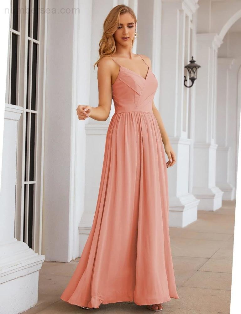 Vestidos de Damas de Honra com Alças Finas, Longos, Formais, para Festas e Baile de Finalistas 28060