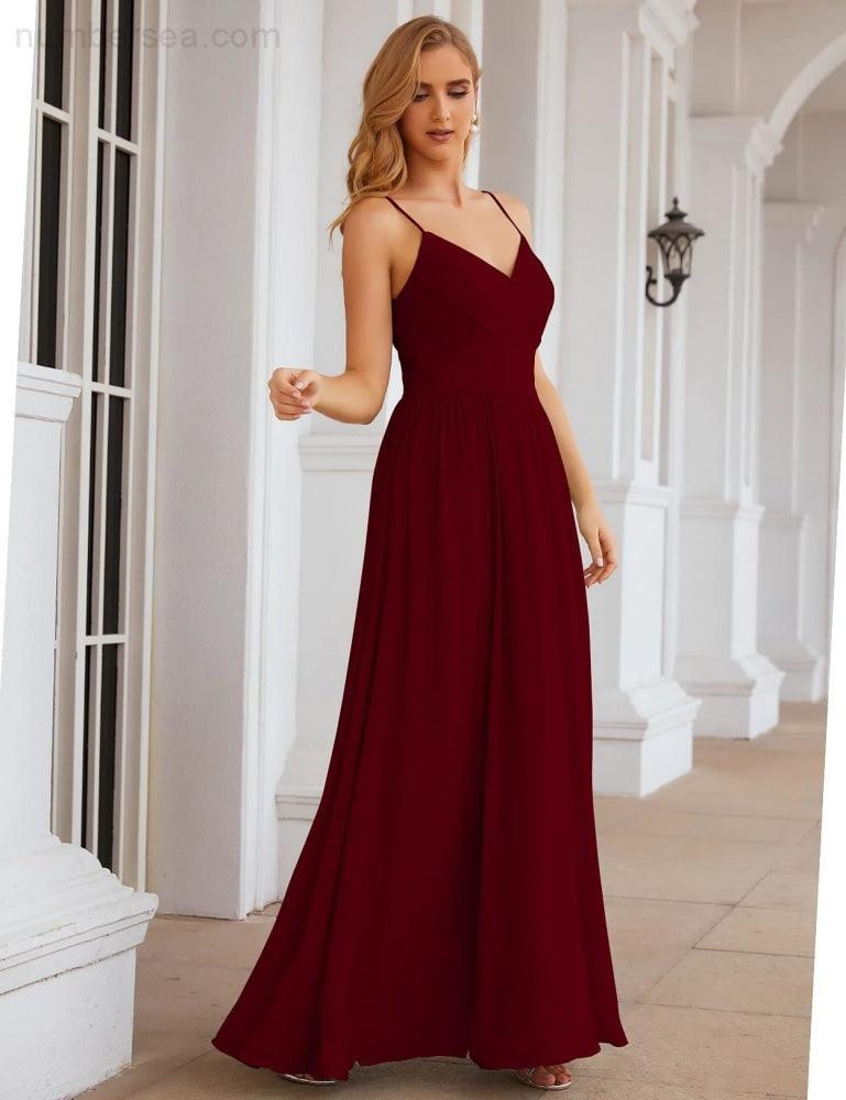 Vestidos de Damas de Honra com Alças Finas, Longos, Formais, para Festas e Baile de Finalistas 28060