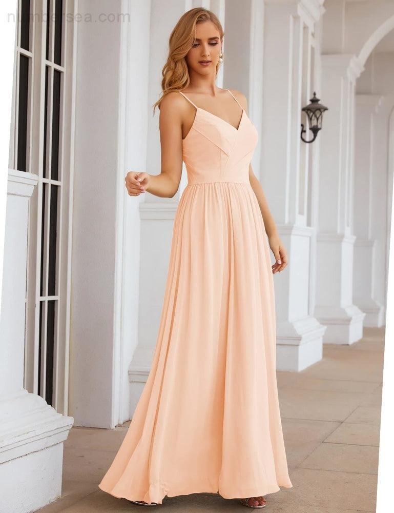 Vestidos de Damas de Honra com Alças Finas, Longos, Formais, para Festas e Baile de Finalistas 28060