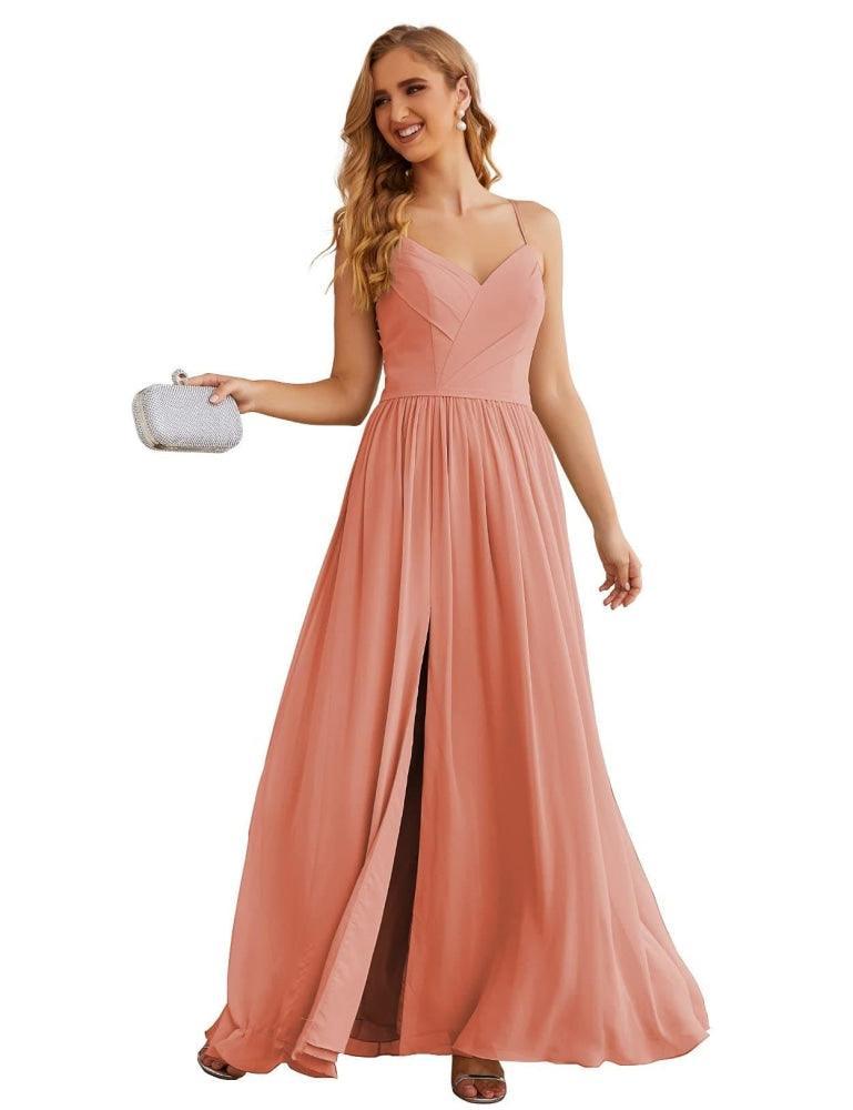 Vestidos de Damas de Honra com Alças Finas, Longos, Formais, para Festas e Baile de Finalistas 28060