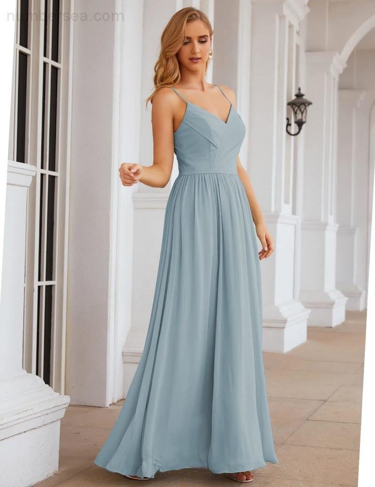 Vestidos de Damas de Honra com Alças Finas, Longos, Formais, para Festas e Baile de Finalistas 28060