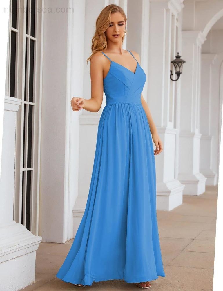 Vestidos de Damas de Honra com Alças Finas, Longos, Formais, para Festas e Baile de Finalistas 28060