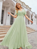Wrap V-Neck Chiffon Bridesmaid Dresses Long Formal Maxi Evening Gown for Wedding Guests  SEA28049