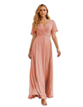 Wrap V-Neck Chiffon Bridesmaid Dresses Long Formal Maxi Evening Gown for Wedding Guests  SEA28049